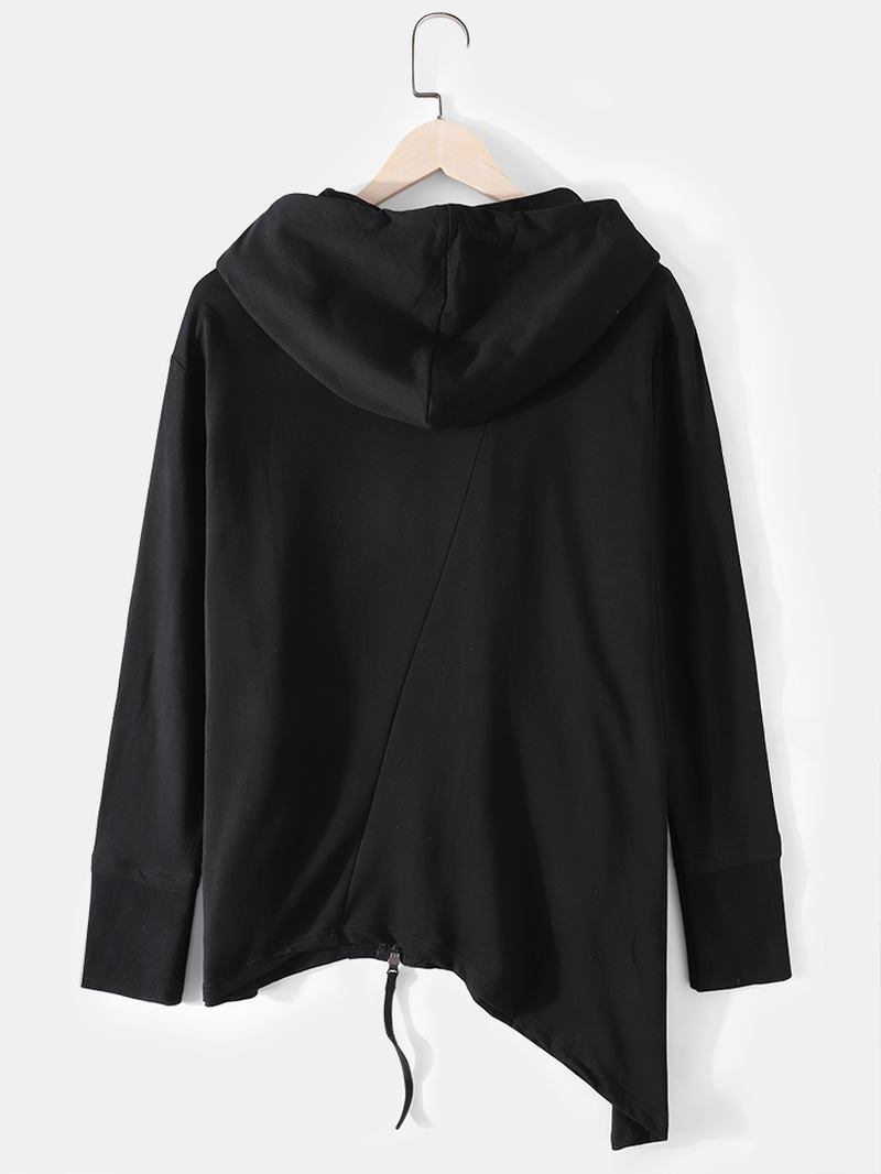 Herr Svart Huva Blixtlås Oregelbunden Fåll Långärmad Design Cardigans Med Ficka
