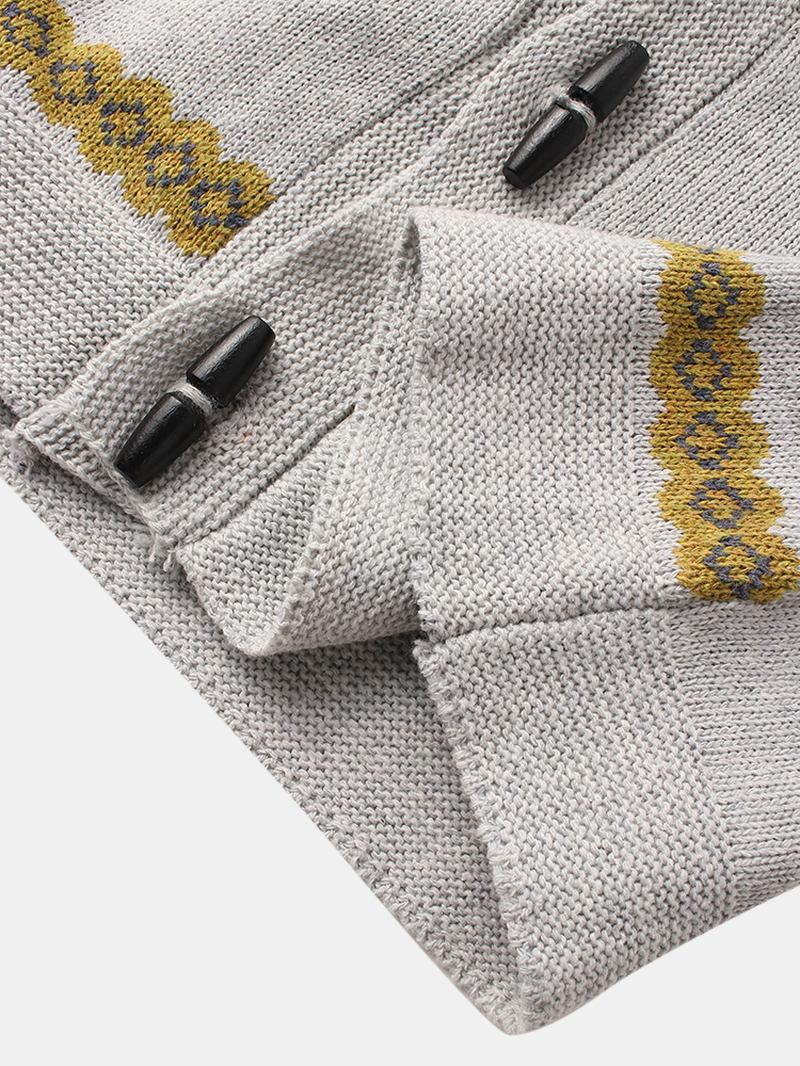 Herr Vintage Mönster Stickad Knapp Fram Casual Raglanärm Cardigans