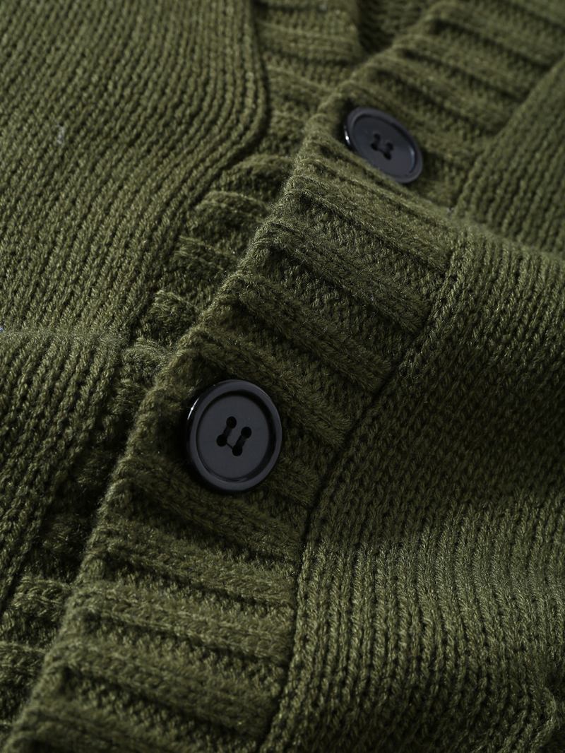 Herr Vintage Stickad Knapp V-hals Dubbla Fickor Casual Cardigans