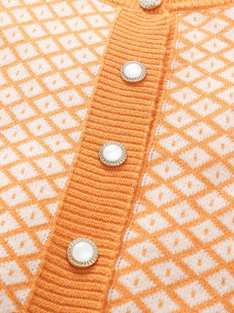 Kvinnor Diamond Square Mönster Geometrisk Literal Crop Top Cardigan