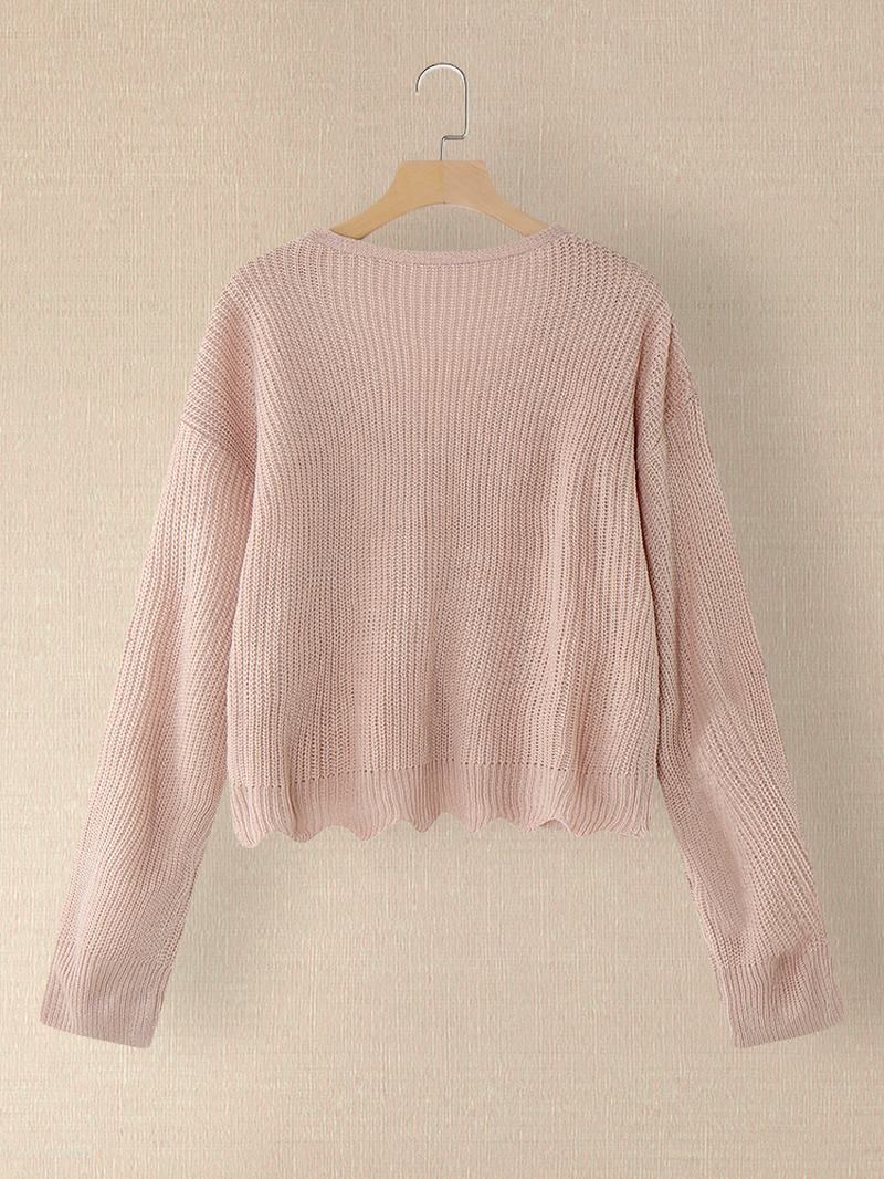 Kvinnor Solid Enkel Mild Rosa Oregelbunden Fåll Daily Wear Stickad Cardigan