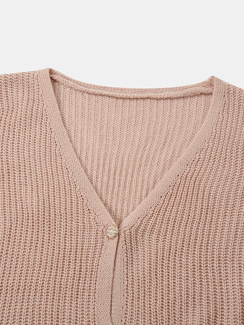 Kvinnor Solid Enkel Mild Rosa Oregelbunden Fåll Daily Wear Stickad Cardigan