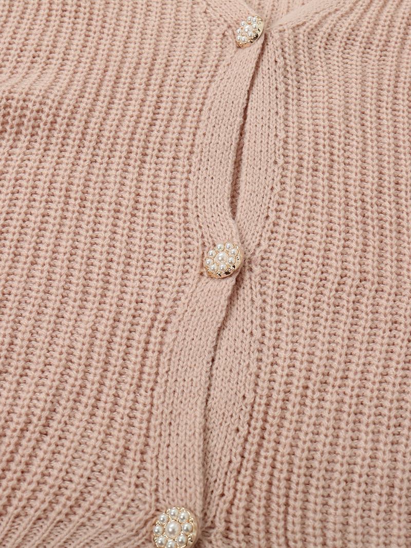 Kvinnor Solid Enkel Mild Rosa Oregelbunden Fåll Daily Wear Stickad Cardigan