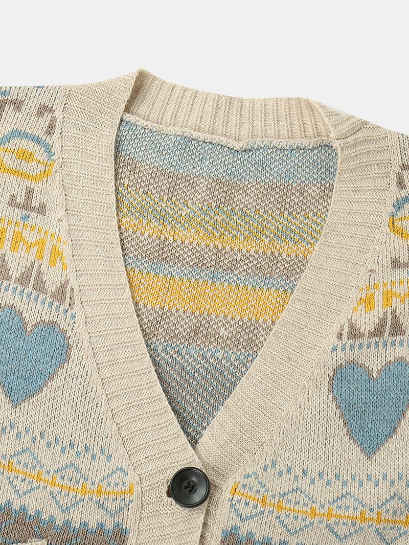 Kvinnor Vintage Full Med Tryck Mönster Långärmad Cardigan Med Ficka