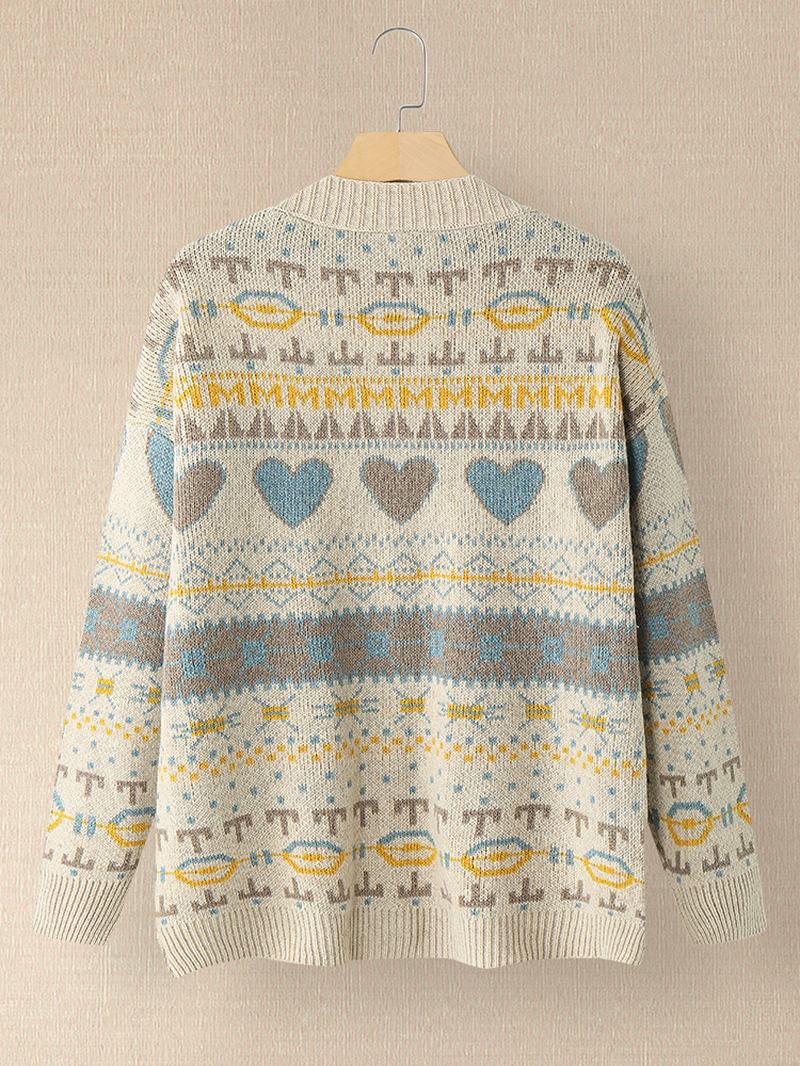 Kvinnor Vintage Full Med Tryck Mönster Långärmad Cardigan Med Ficka