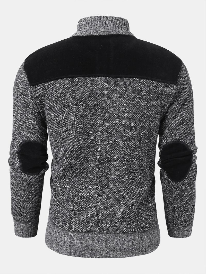 Män Patchwork Zip Front Stickad Patchad Ärm Varma Cardigans
