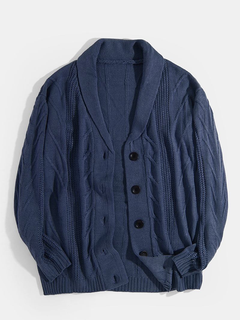 Ribbstickade Knappar För Män I Framtill Solida Casual Långärmade Cardigans
