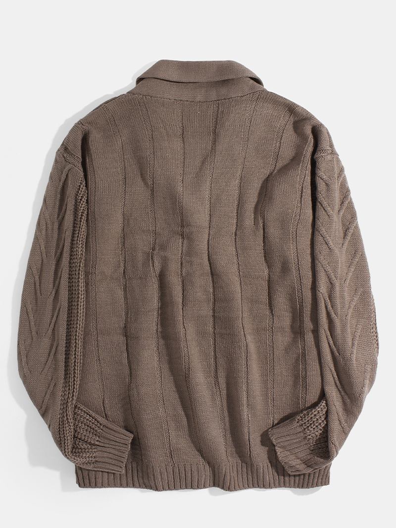 Ribbstickade Knappar För Män I Framtill Solida Casual Långärmade Cardigans