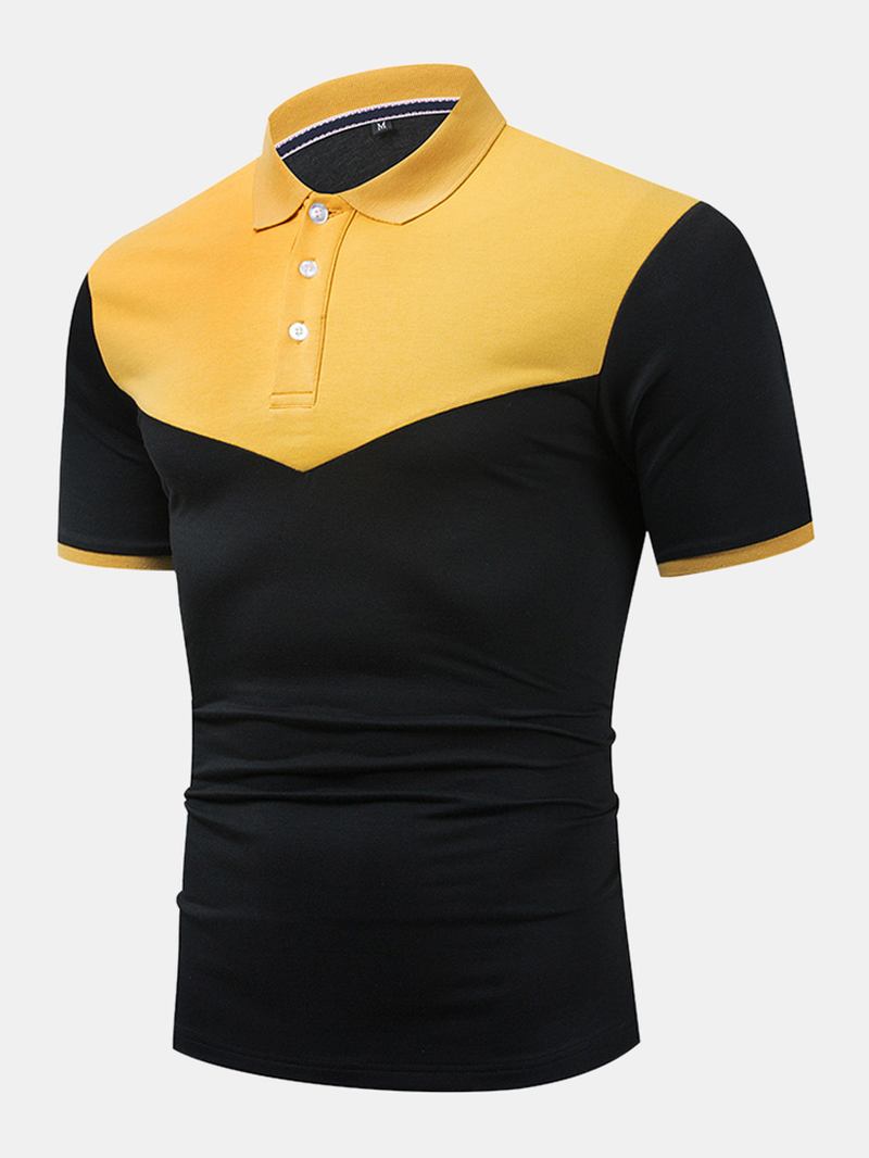 Herr Bomull Patchwork Button Closure Business Golfskjortor