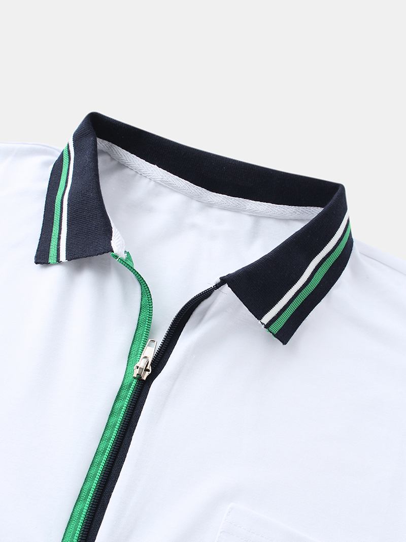 Herr Front Zip Bröstficka Kortärmad Lesure Sport Golf Shirts