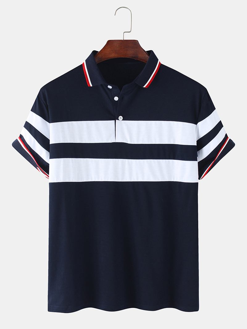 Herr Patchwork Färg Splice Casual Kortärmad Golftröja