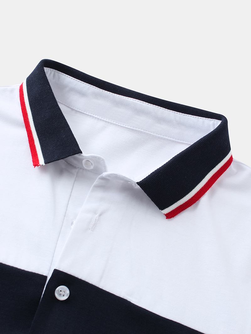 Herr Patchwork Färg Splice Casual Kortärmad Golftröja