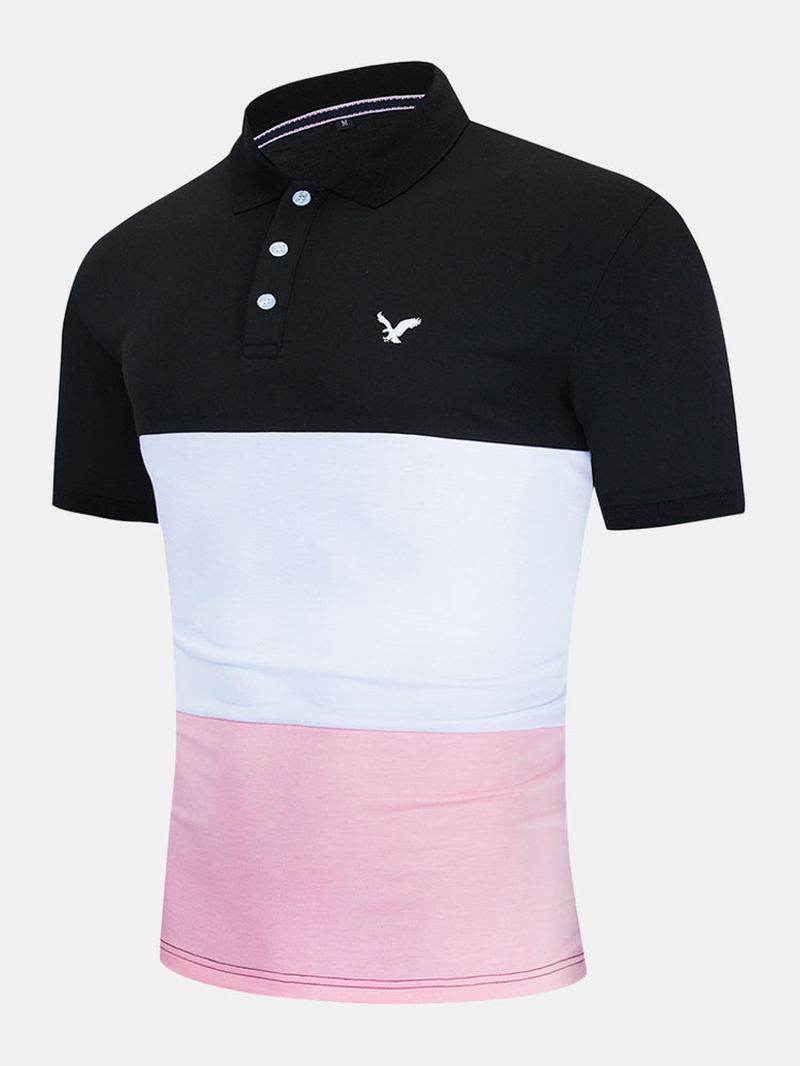 Män Business Patchwork Knappar Bomull Casual Golfskjortor