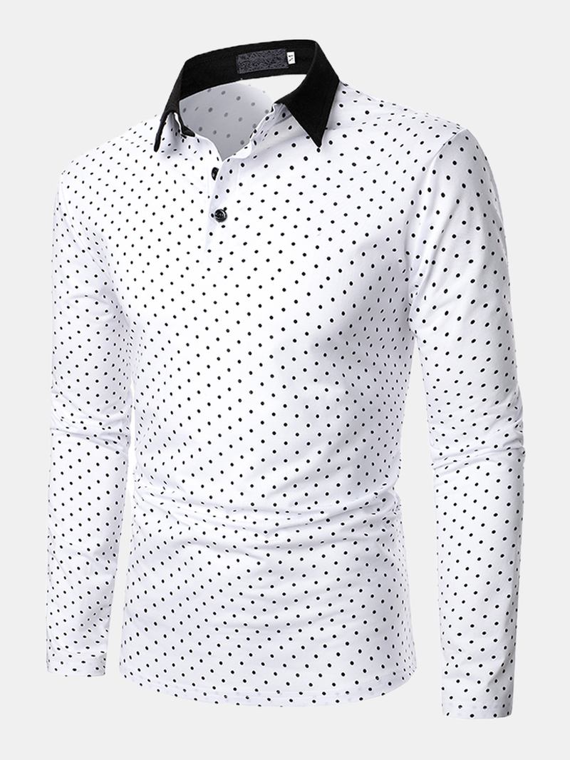 Polka Dot Simple Casual Långärmade Golfskjortor För Män