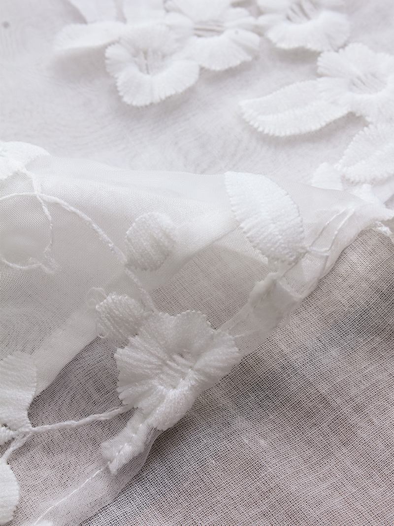 Blommig Broderi V-ringad Långärmad Oregelbunden Vintageblus