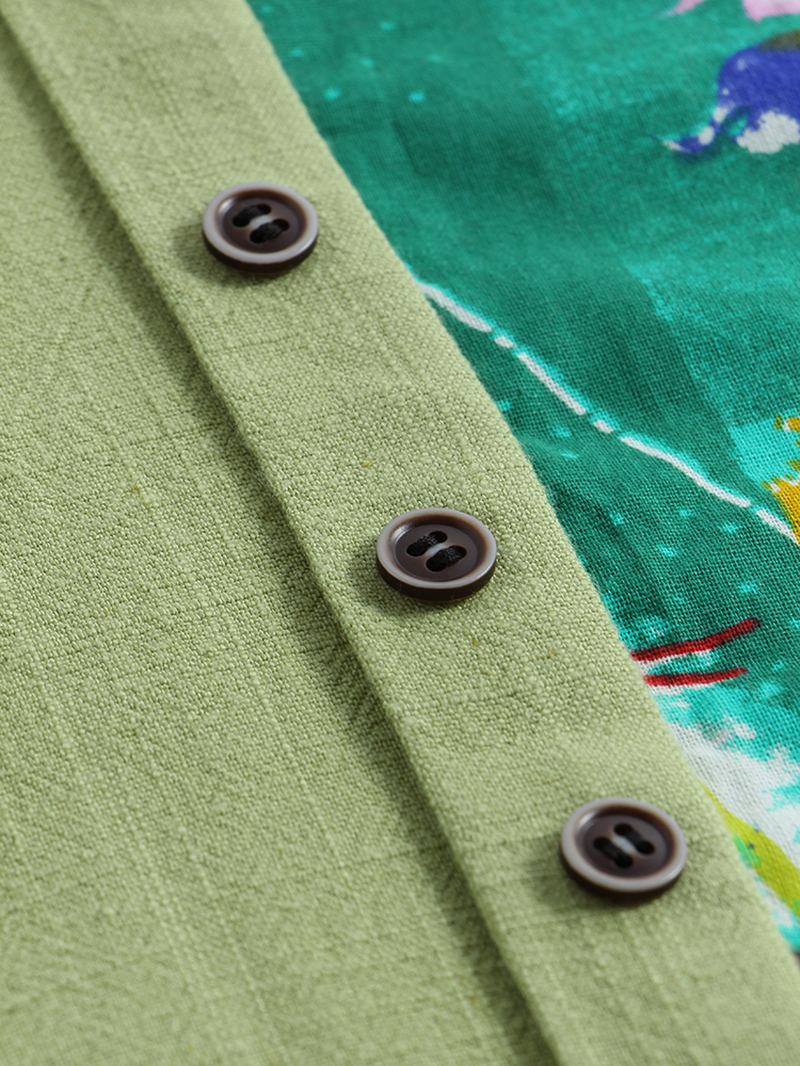 Blommönster Oregelbunden Fåll Patchwork Långärmad Blus Med O-ringad Hals