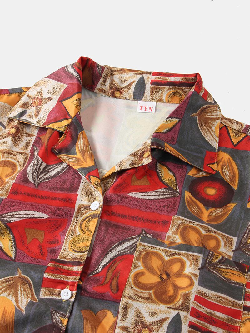 Dam Vintage Blommiga Tryckta Lapelkrage Casual Skjortor