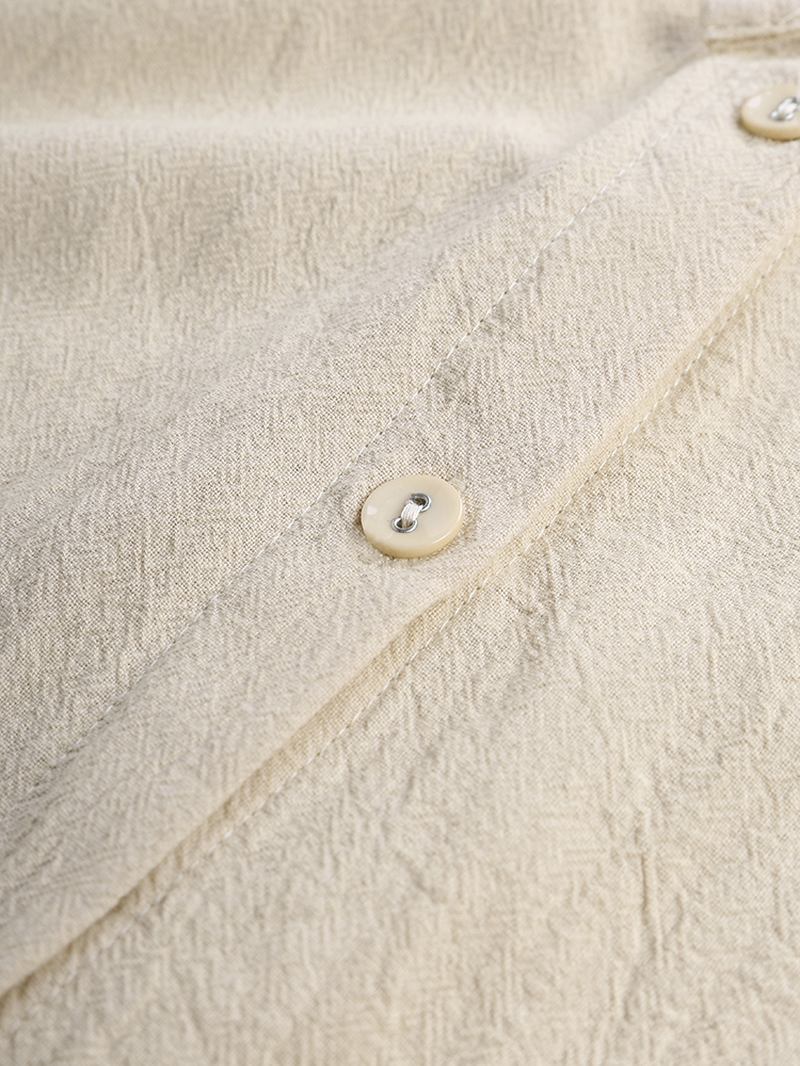 Kvinnor Button Crewneck Bomull Vintage Blus