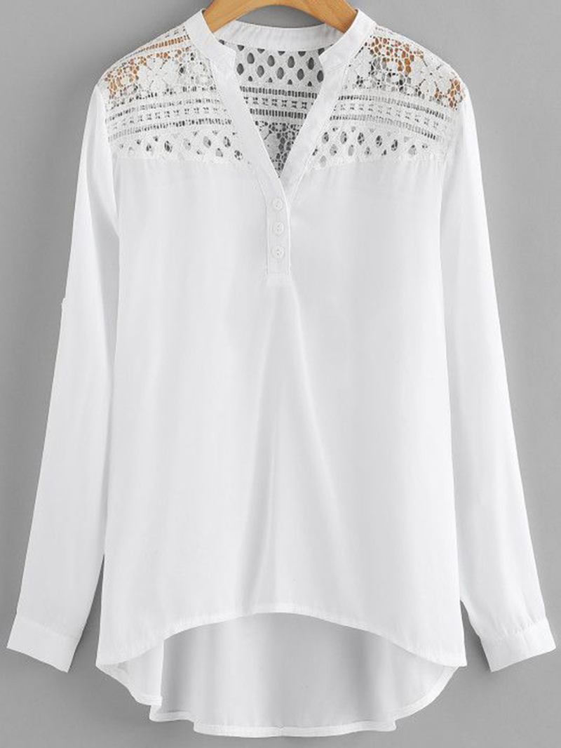 Kvinnor Casual Patchwork Ihålig Chiffongblus