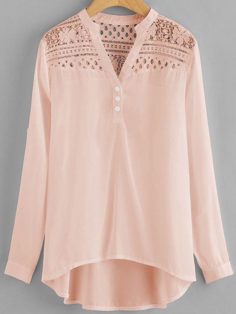 Kvinnor Casual Patchwork Ihålig Chiffongblus