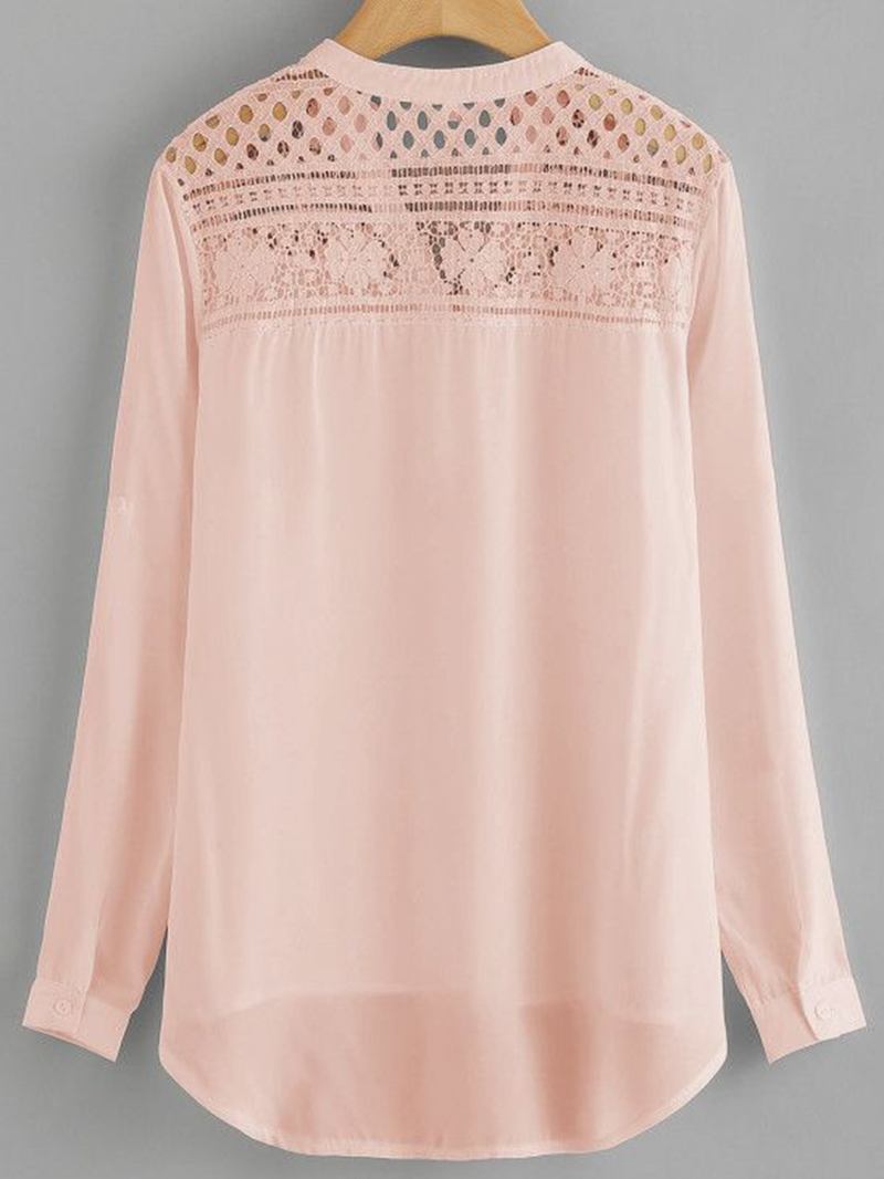 Kvinnor Casual Patchwork Ihålig Chiffongblus