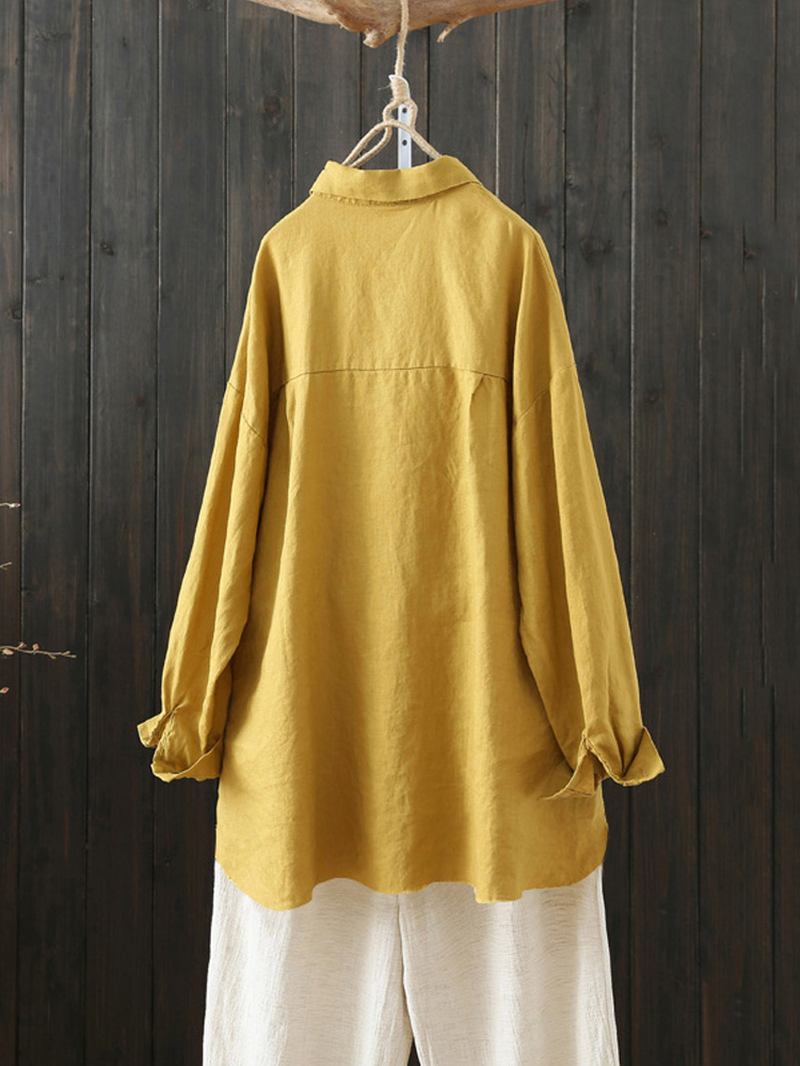 Kvinnor Casual Turn-down Krage Button Solid Blus