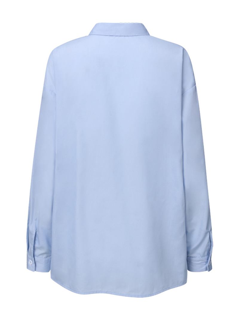 Kvinnor Enfärgad Knapp Långärmad Hög Låg Fåll Casual Blus