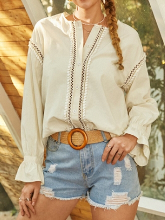 Kvinnor Etnisk Stil Patchwork Tappade Axeln Puffärm Casual Blus