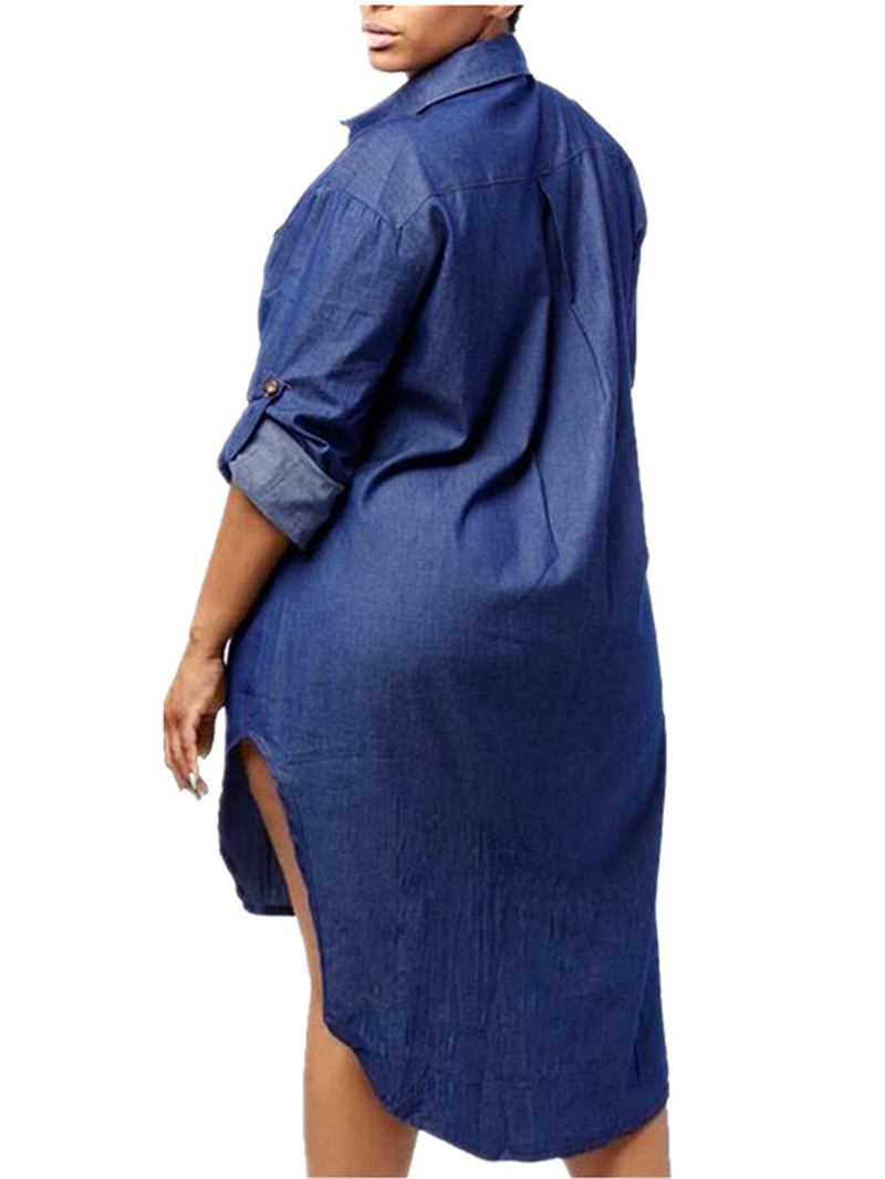 Kvinnor Knappar Ner Asymmetrisk Casual Skjorta Denim Mini Klänning