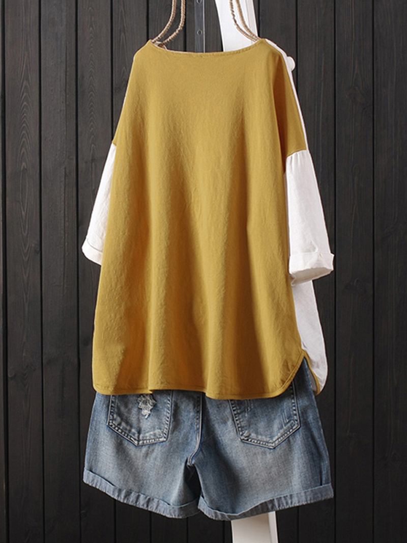Kvinnor Kortärmad Crew Neck Broderi Patch Blus