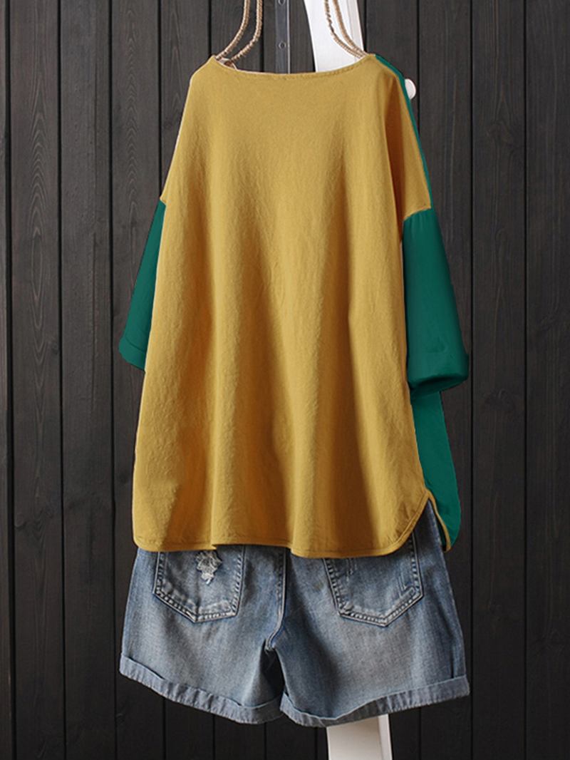 Kvinnor Kortärmad Crew Neck Broderi Patch Blus