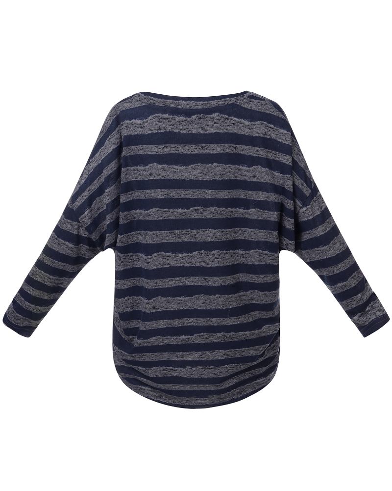 Kvinnor Långärmad O-hals Rand Baggy Hög Låg Fåll Casual Blus