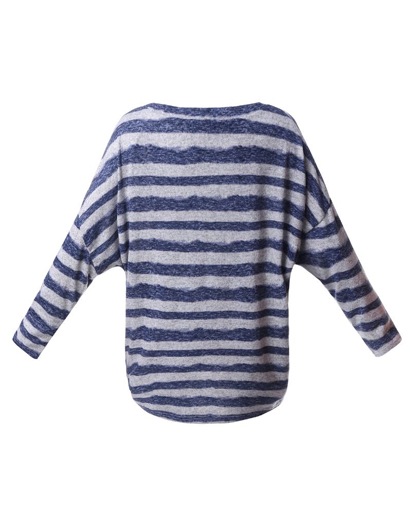 Kvinnor Långärmad O-hals Rand Baggy Hög Låg Fåll Casual Blus