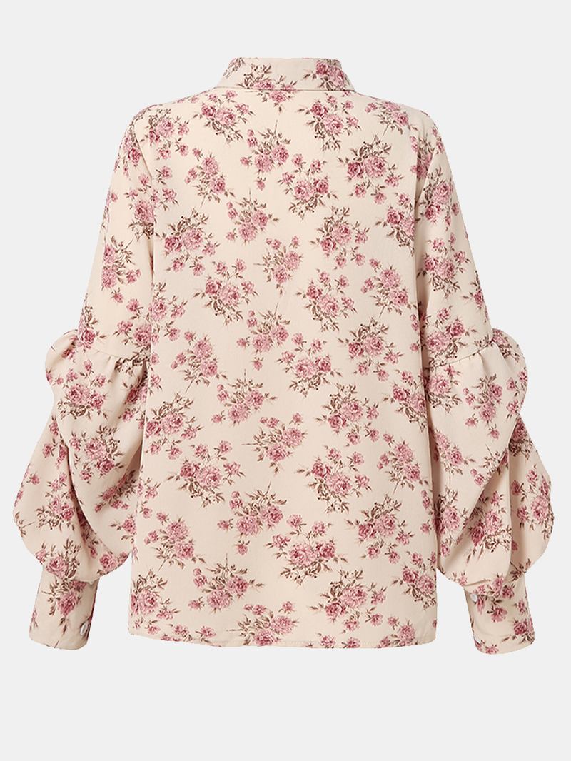 Kvinnor Med Blommönster I Kavajslagssömmar Lanternärmar Casual Skjortor