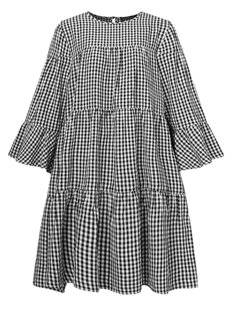 Kvinnor Plädtryck Flare Sleeve Casual Layered Muslim Blus