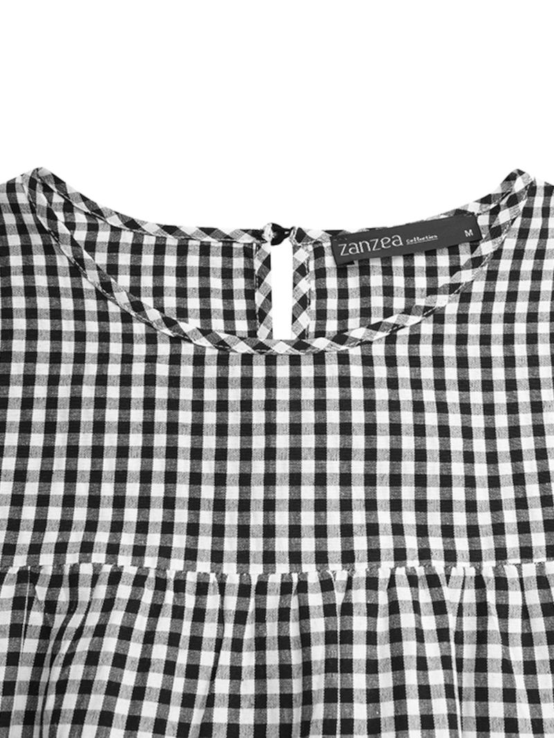 Kvinnor Plädtryck Flare Sleeve Casual Layered Muslim Blus
