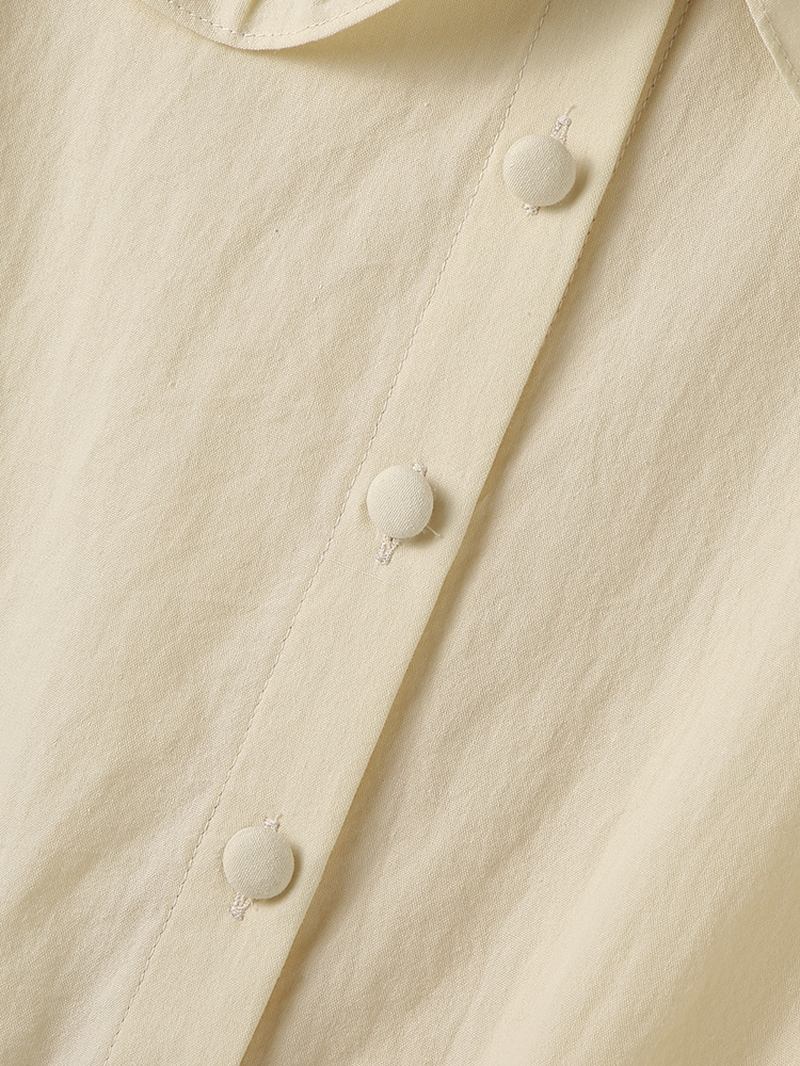 Kvinnor Plain Lapel Button Down Front Volang Kort Ärm Snygg Beskuren Blus