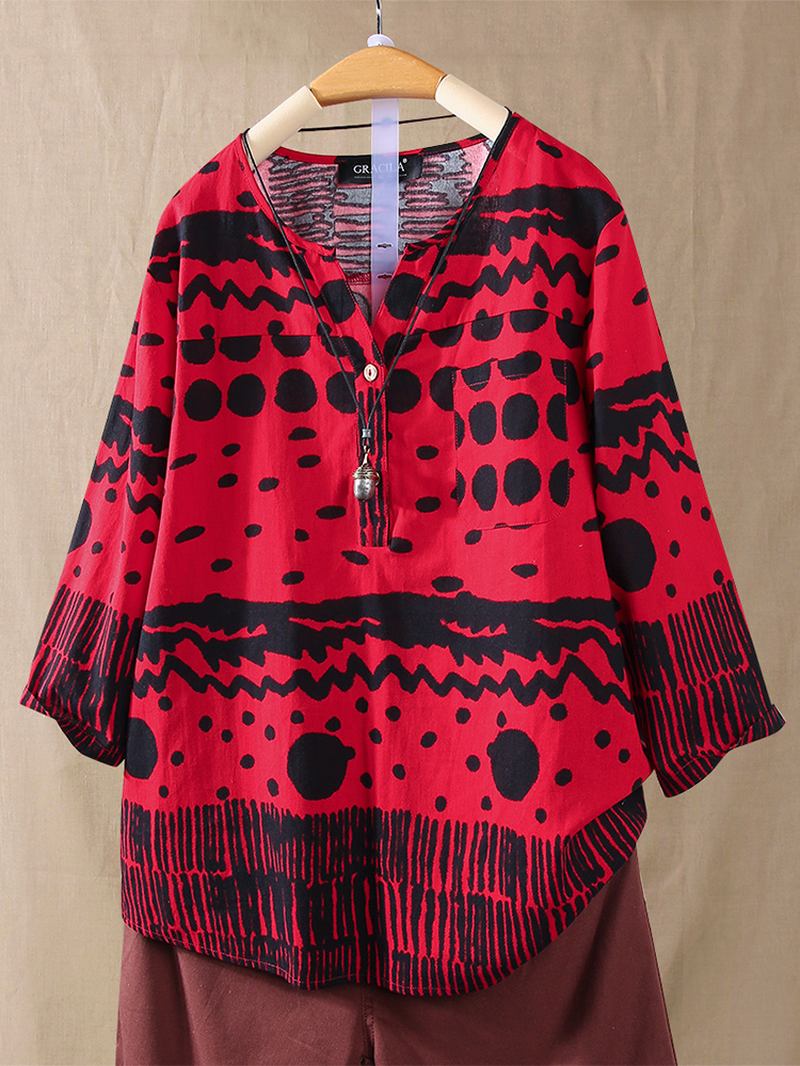 Kvinnor Polka Dot Med Tryck 3/4 Ärm Lös Vintage Blus