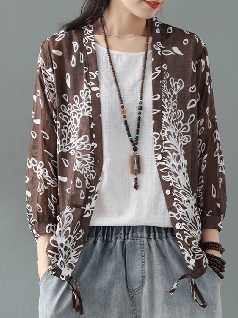 Långärmad Bandage Vintage Kimono Blus För Kvinnor