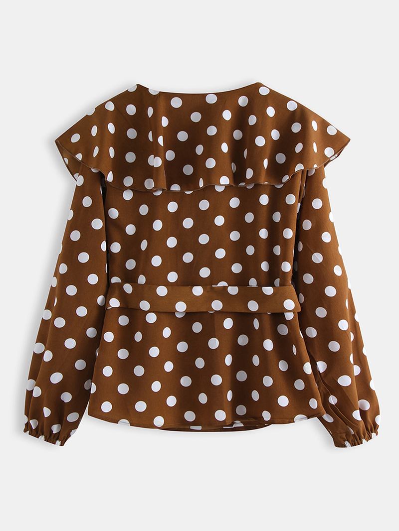 Polka Dot Med Tryck V-ringad Långärmad Kausal Blus