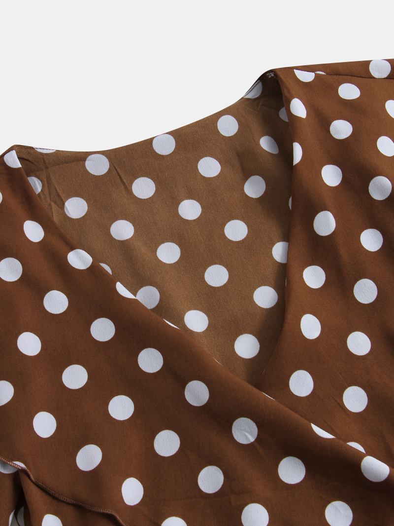 Polka Dot Med Tryck V-ringad Långärmad Kausal Blus