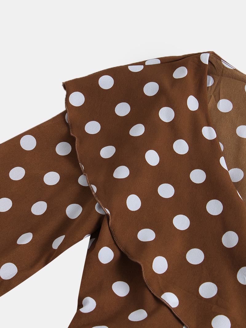Polka Dot Med Tryck V-ringad Långärmad Kausal Blus