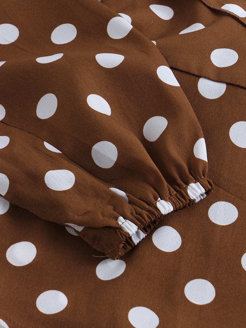 Polka Dot Med Tryck V-ringad Långärmad Kausal Blus