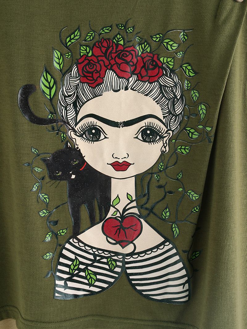 Tryck Flickknapp Långärmad Vintage Blus
