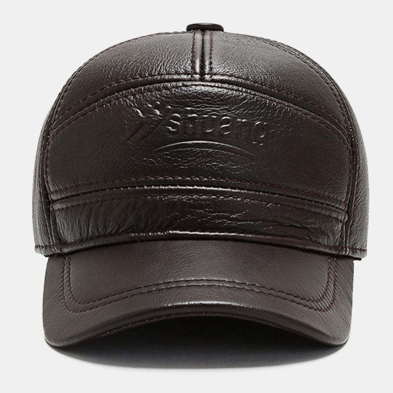 Äkta Läder För Män Plus Tjocka Varm Utomhus Vindtät Hörselskydd Baseballhatt