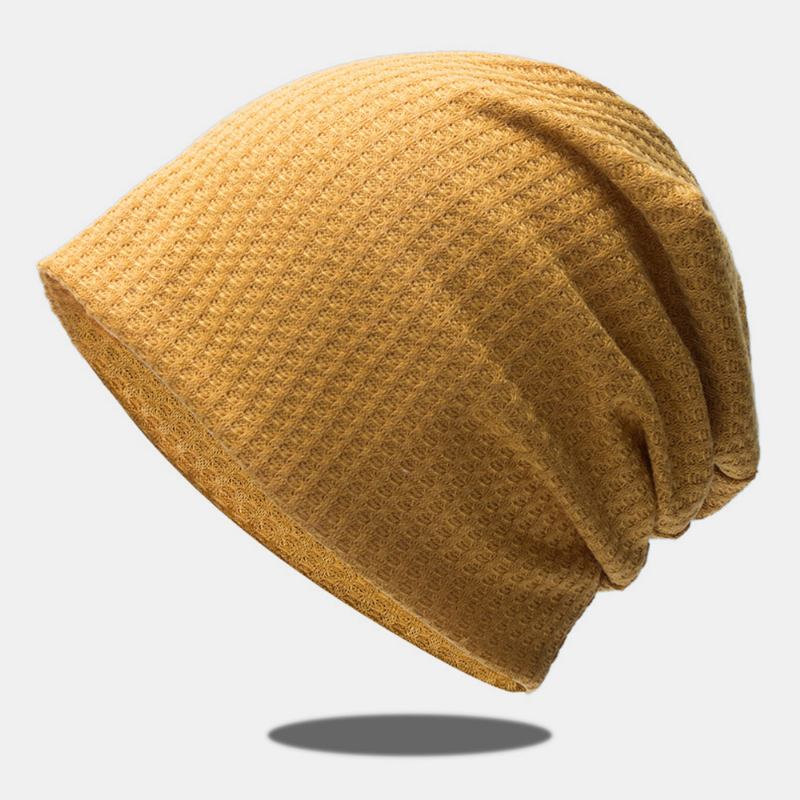 Dam Höst Vinter Värme Rutigt Mönster Stickad Mössa Baotou Hat Mjuk Andas Elastisk Justerbar Bonnet Hat Beanie Hatt