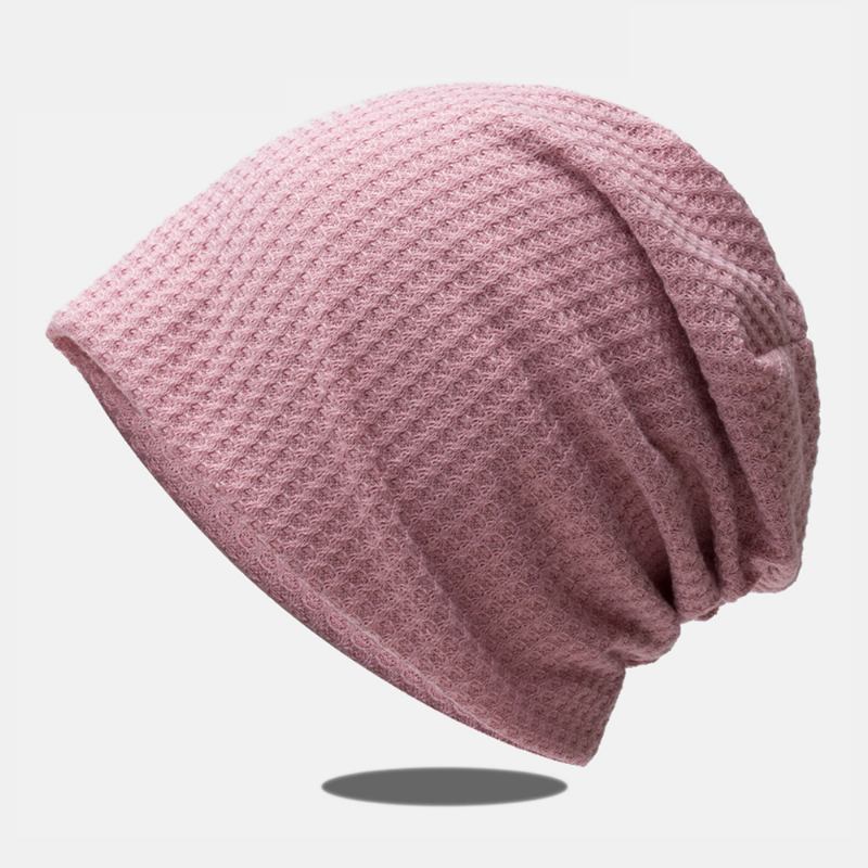 Dam Höst Vinter Värme Rutigt Mönster Stickad Mössa Baotou Hat Mjuk Andas Elastisk Justerbar Bonnet Hat Beanie Hatt