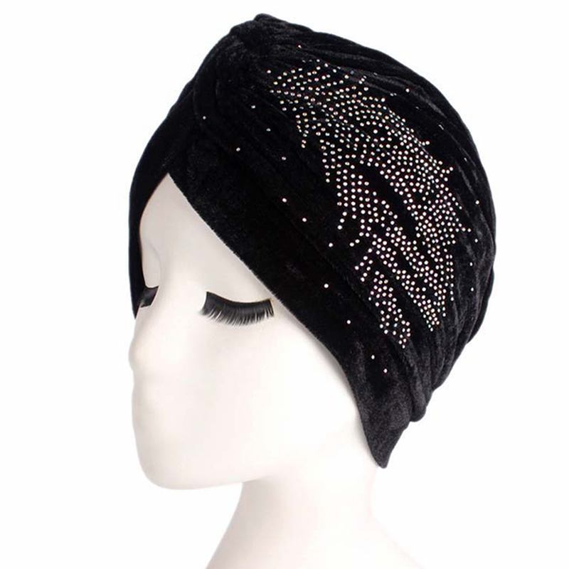 Dam Pleuche Skullies Beanies Tunn Bonnet Cap Höst Casual Diamond Beanies Hat Turban