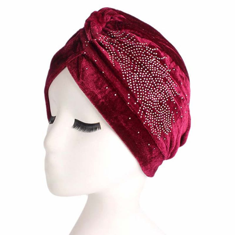 Dam Pleuche Skullies Beanies Tunn Bonnet Cap Höst Casual Diamond Beanies Hat Turban
