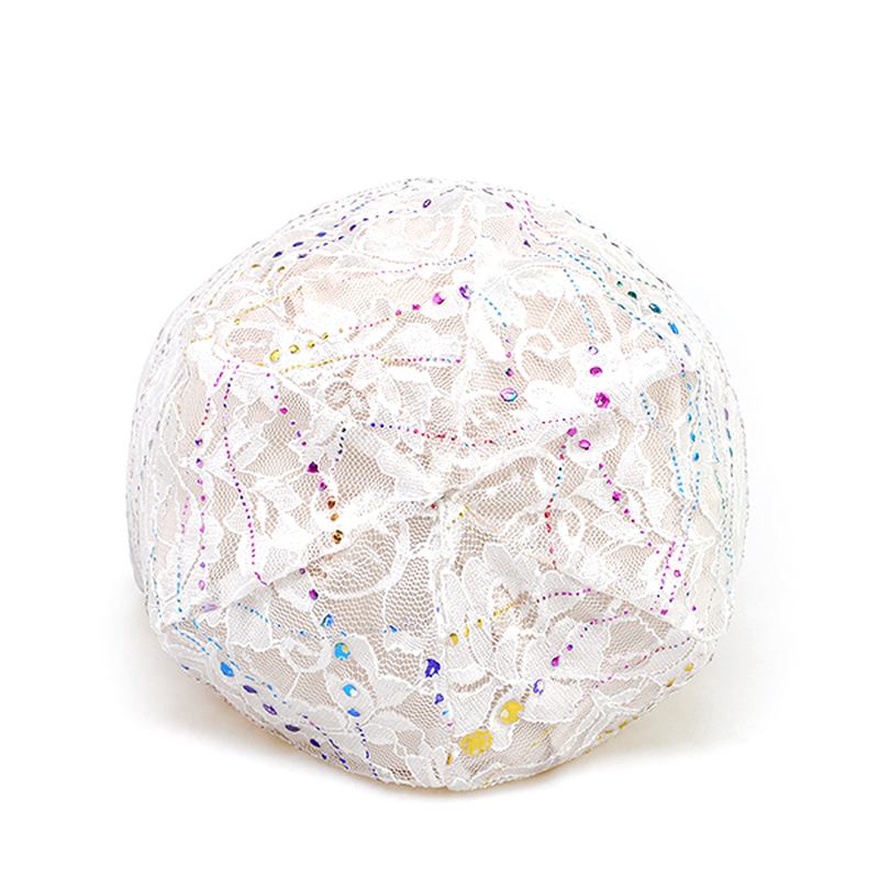 Dam Rhinestone Randig Bomullsmössa Hatt Casual Flexibel Höst Varm Skullies Keps